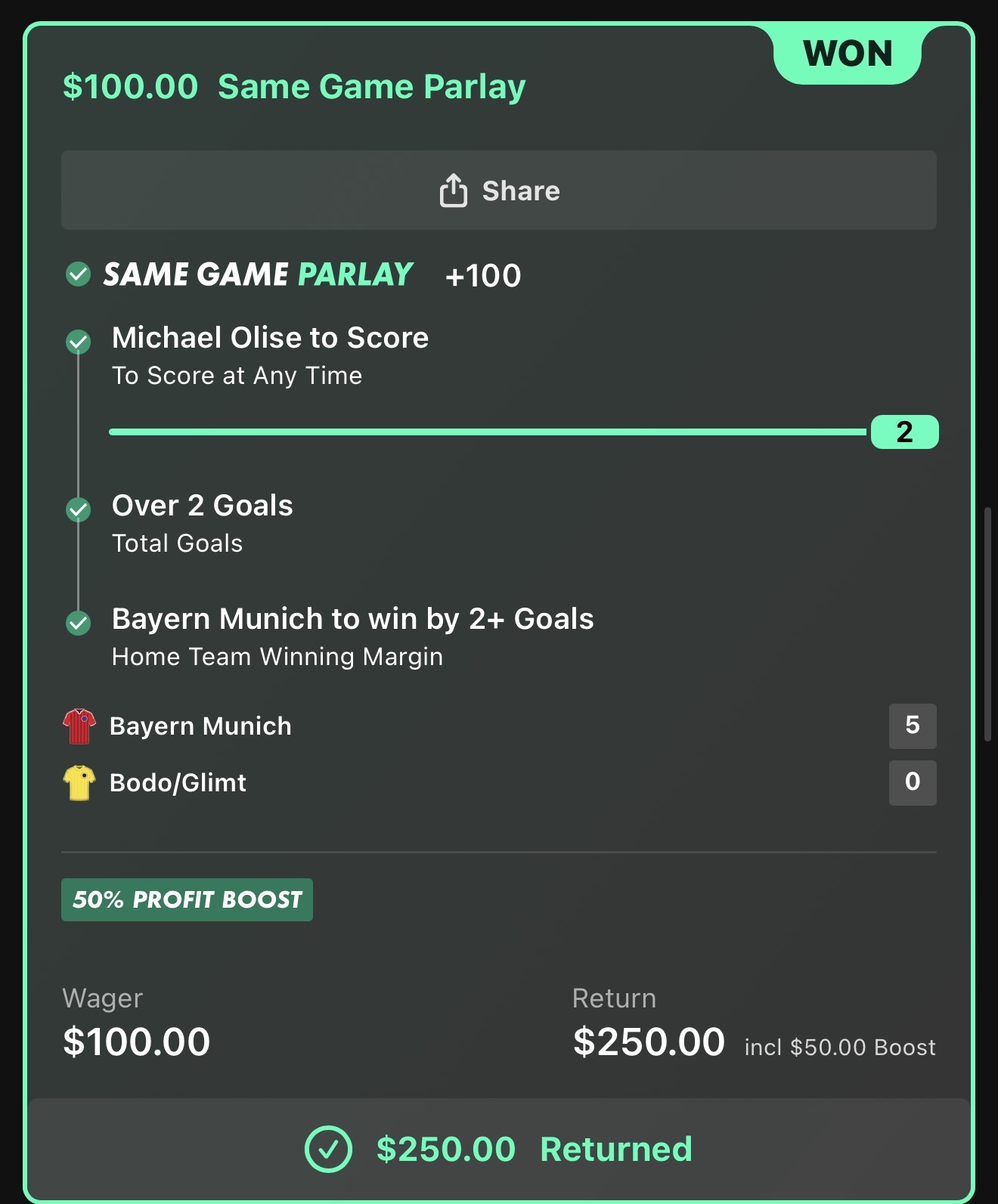 Bayern Munich SGP winning ticket